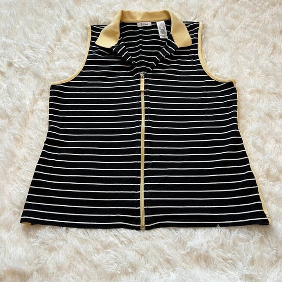 LIZ Co Womens Cardigan Vest Size XL Black White Golf Tennis Full Zip 12610 - Picture 1 of 5